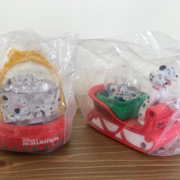 McDonald's Disney 101 Dalmations 1996 Snow Dome Globe Christmas Setof 2 Figures - Picture 1 of 6